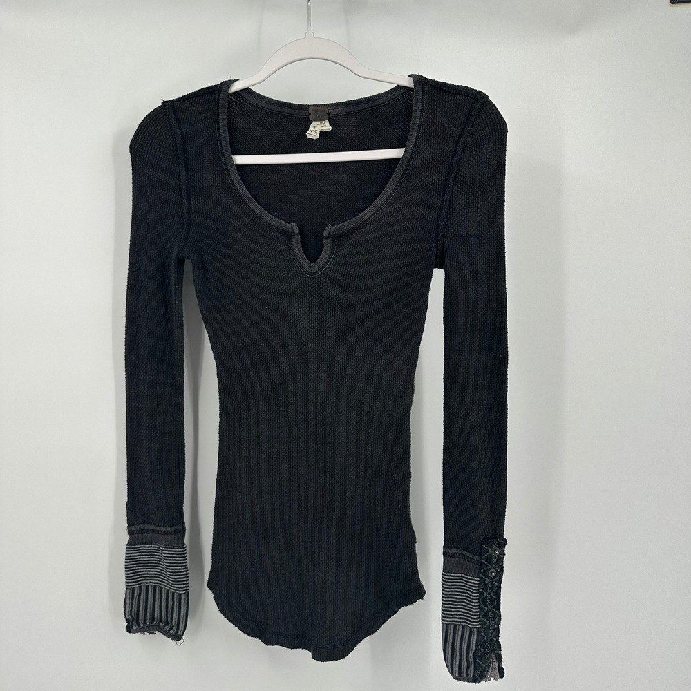 We The Free Free People Womens Boho Patchwork Thermal Top Size XL Edgy Earthy